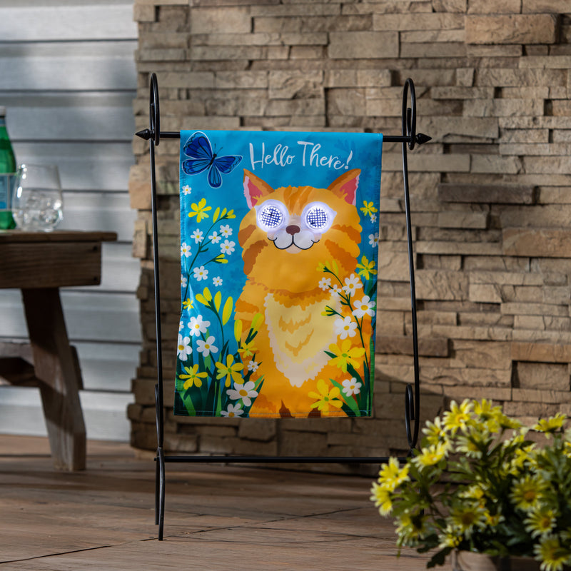 Winky Blinky Hello There Cat Applique Lighted Garden Flag