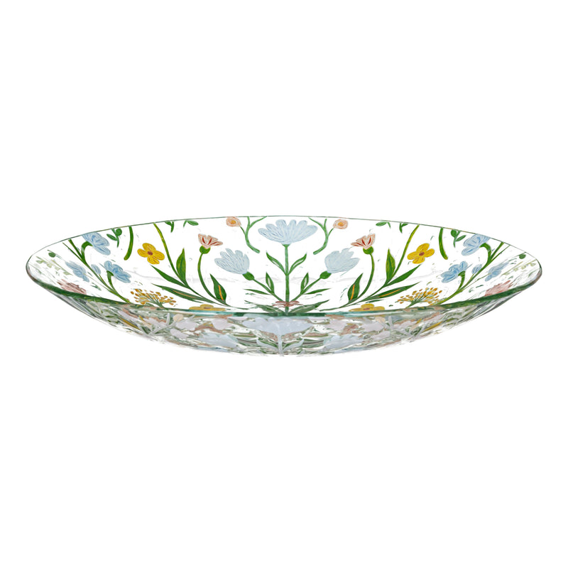 What She Shed Birdbath, Glass Folk Art Floral, 18"