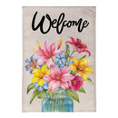 Floral Jar Welcome Burlap House Flag