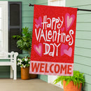 Happy Valentine's Day Welcome Burlap House Flag