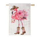 Western Flamingo Burlap House Flag