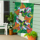 Stained Glass Hummingbirds Burlap House Flag