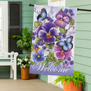 Cheerful Pansies Burlap House Flag