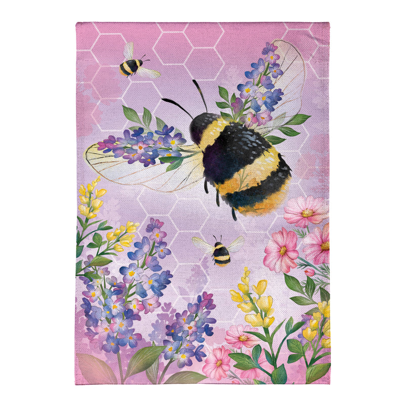 Pollinator Garden Pink Florals Bee Burlap House Flag