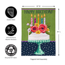 Floral Happy Birthday Cake Burlap House Flag