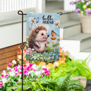 Hedgehog & Daisies Burlap Garden Flag