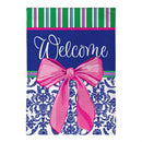 Welcome Bow Chinoiserie Burlap House Flag