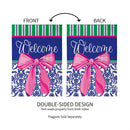 Welcome Bow Chinoiserie Burlap House Flag