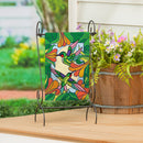 Stained Glass Hummingbirds Burlap Garden Flag