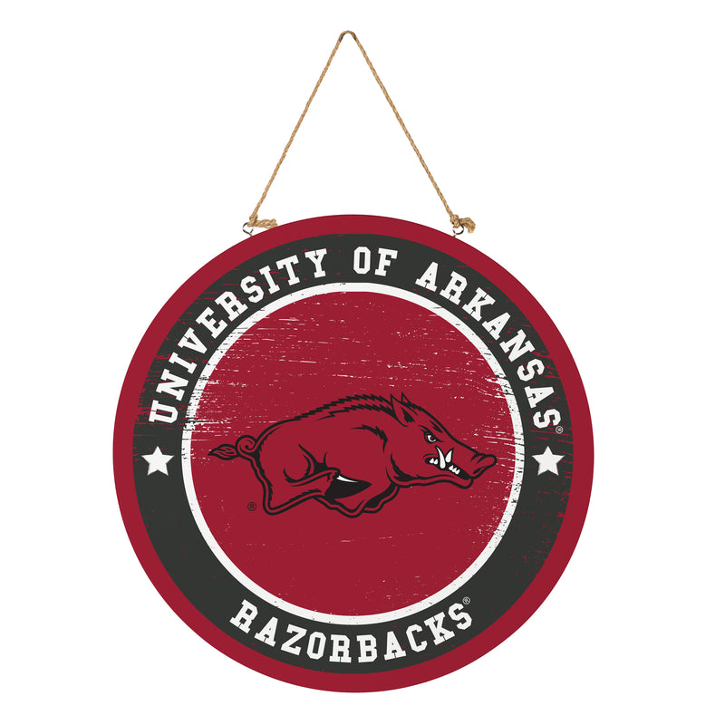 University of Arkansas Round Door Decor with Hanging Rope, 18x18