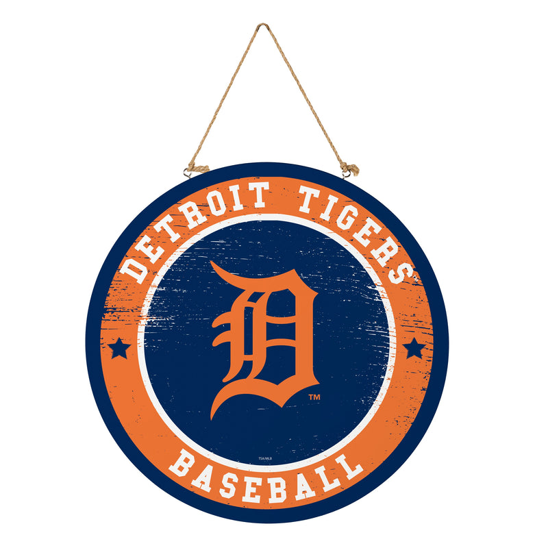 Detroit Tigers Round Door Decor with Hanging Rope, 18x18