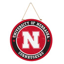 University of Nebraska Round Door Decor with Hanging Rope, 18x18