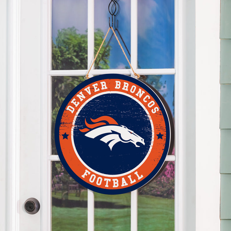 Denver Broncos Round Door Decor with Hanging Rope, 18x18