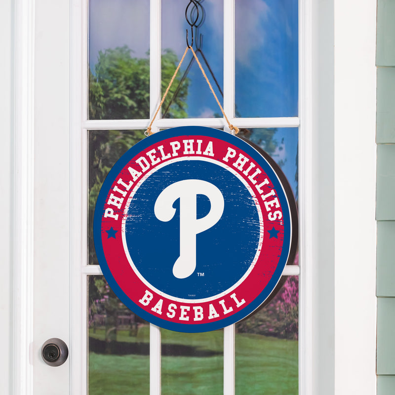 Philadelphia Phillies Round Door Decor with Hanging Rope, 18x18