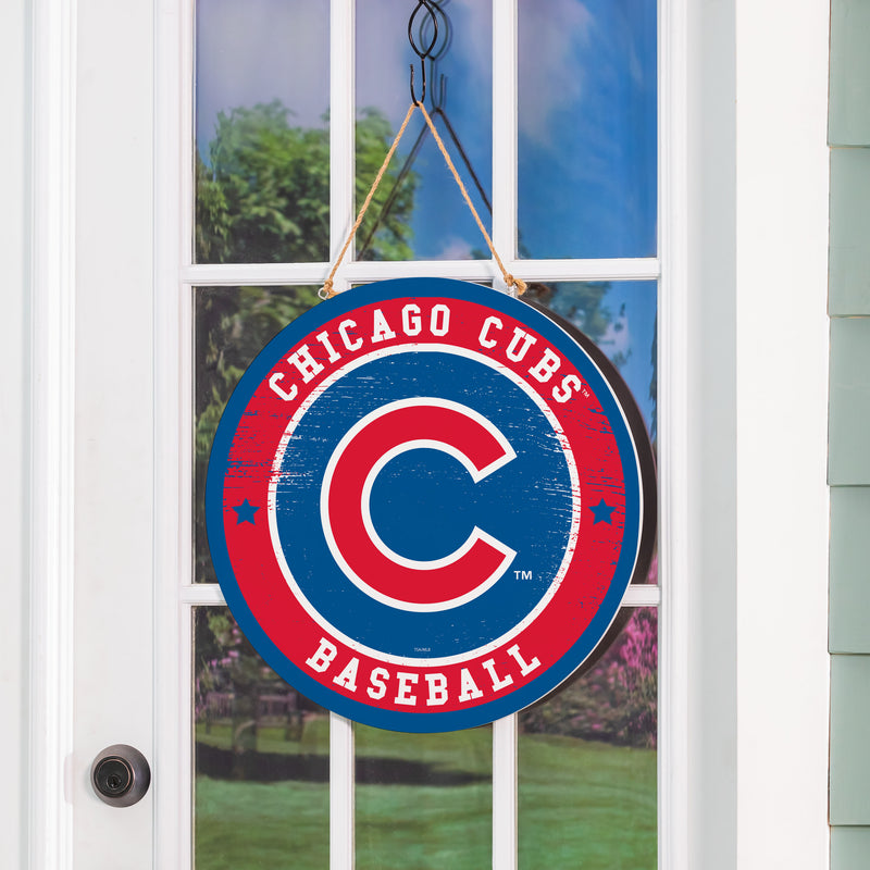 Chicago Cubs Round Door Decor with Hanging Rope, 18x18
