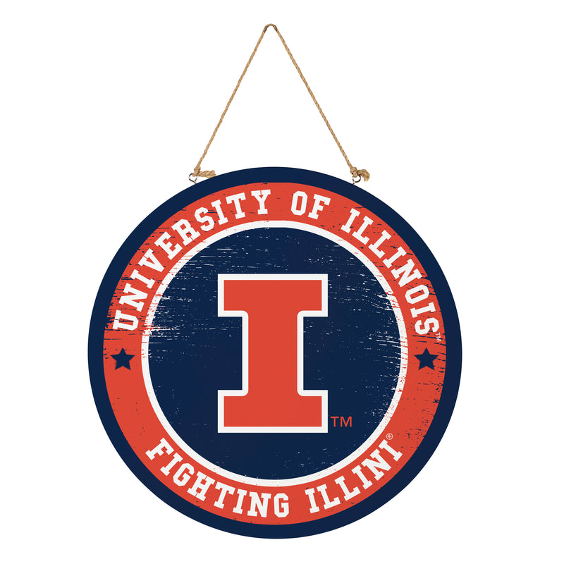 University of Illinois Round Door Decor with Hanging Rope, 18x18