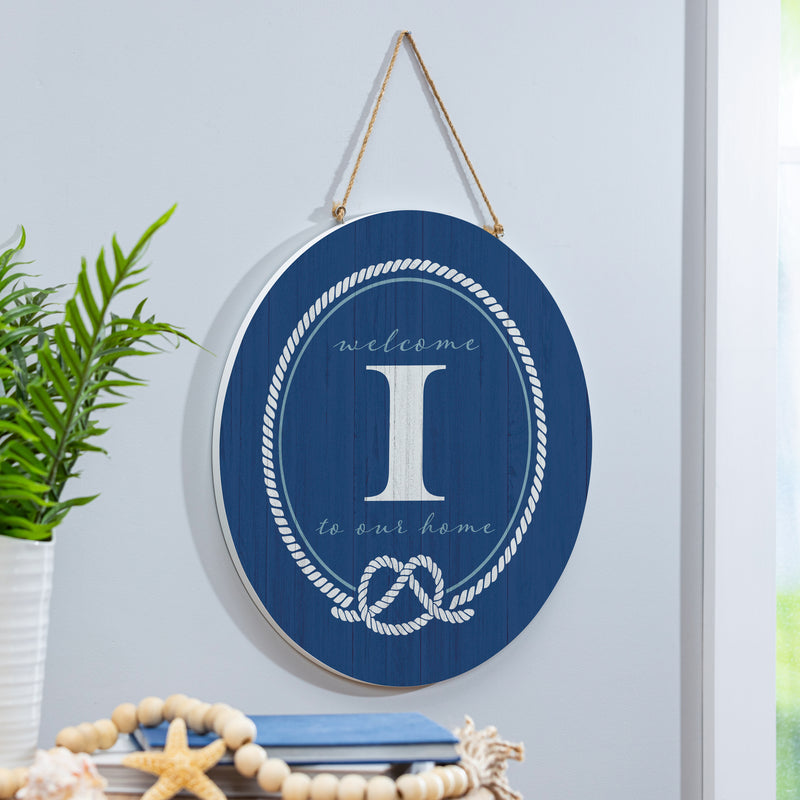 Coastal Door Decor Monogram Blue 18" I