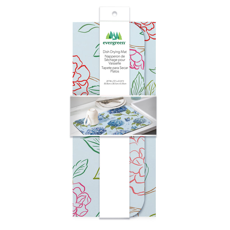 Peony Toile Drying Mat, Line Art, 20"x15"