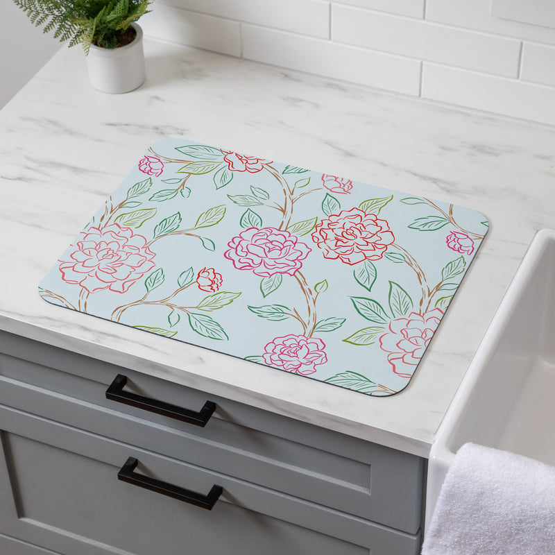 Peony Toile Drying Mat, Line Art, 20"x15"