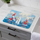 Blue Coastal Sailboats Drying Mat, 20"x15"