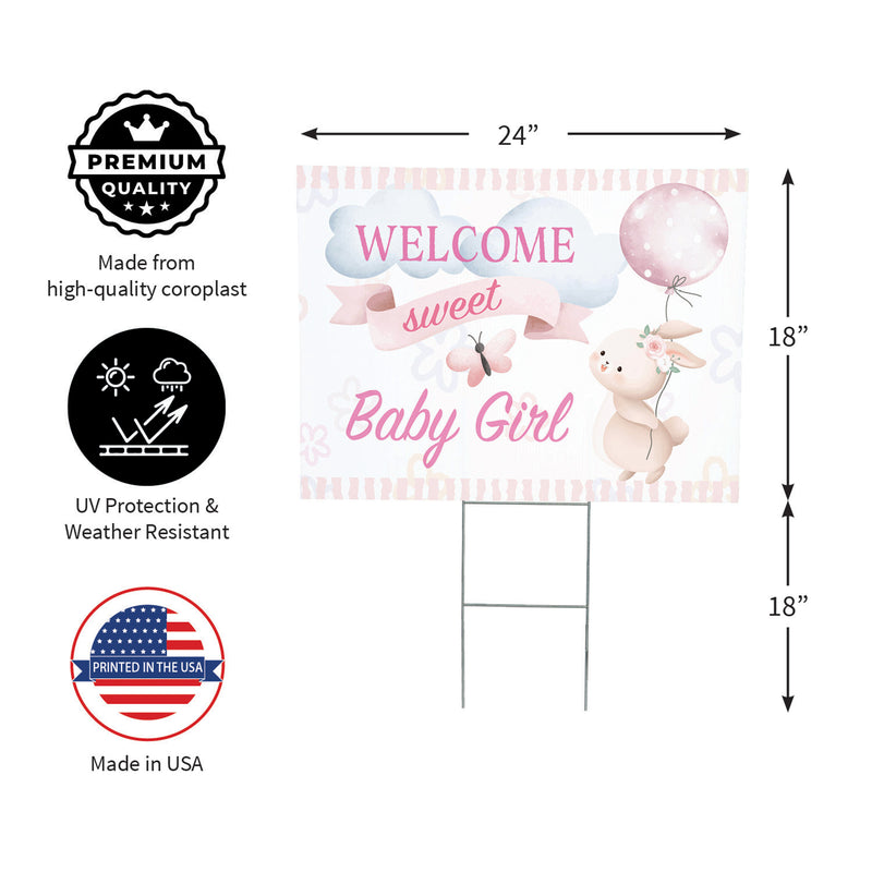 Yard Sign, Bunny Welcome Baby Girl