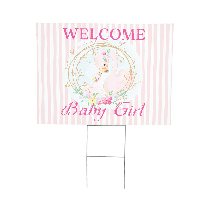 Yard Sign, Flamingo Welcome Baby Girl