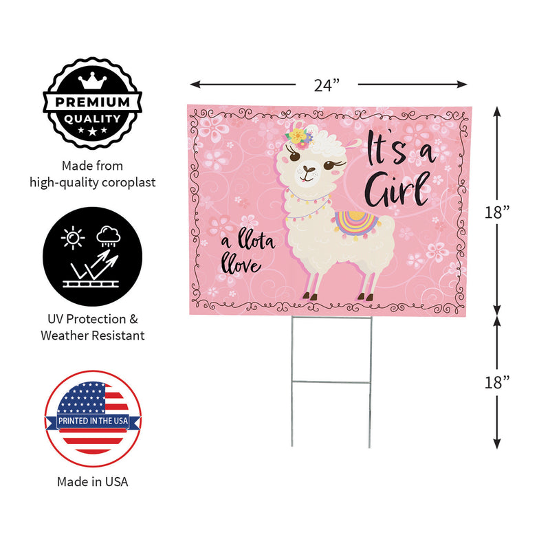 Yard Sign, It's a Girl Baby Alpaca