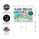 Blue Coastal Yard Sign, "Lake Rules", 24"x18"