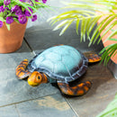 Blue Coastal Garden Statue, Metal Vivid Sea Turtle Garden Statue, 4"H