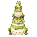 Pollinator Garden Statue, Ceramic Stacked Frog Statue, 10.5"H