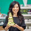 Pollinator Garden Statue, Ceramic Stacked Frog Statue, 10.5"H