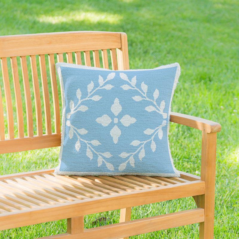 Light Blue Diamonds Indoor/Outdoor Hooked Pillow 18"x18"