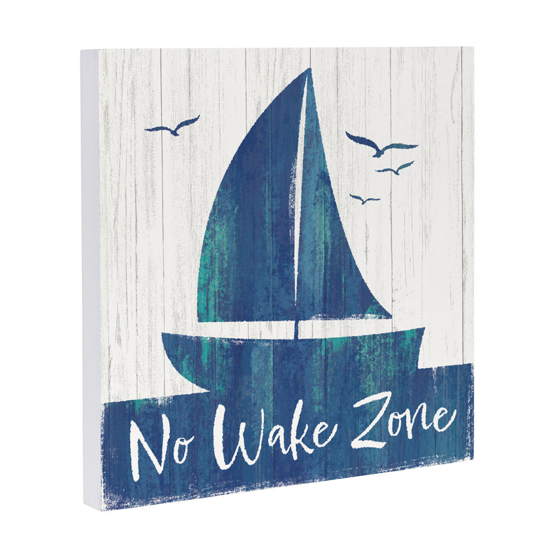 Coastal Wooden Wall Art No Wake Sailboat 12x12"