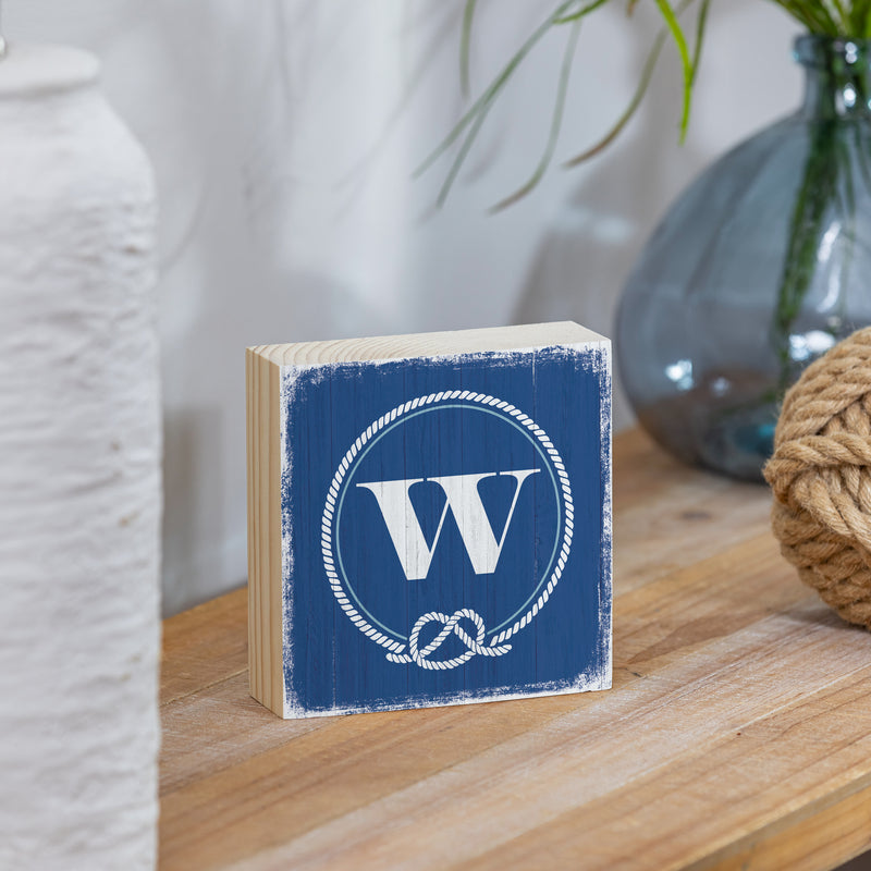 Coastal Wooden Plock Monogram Nautical 6" W W