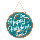Miami Dolphins Holiday Round Door Décor with Hanging Rope, 18x18
