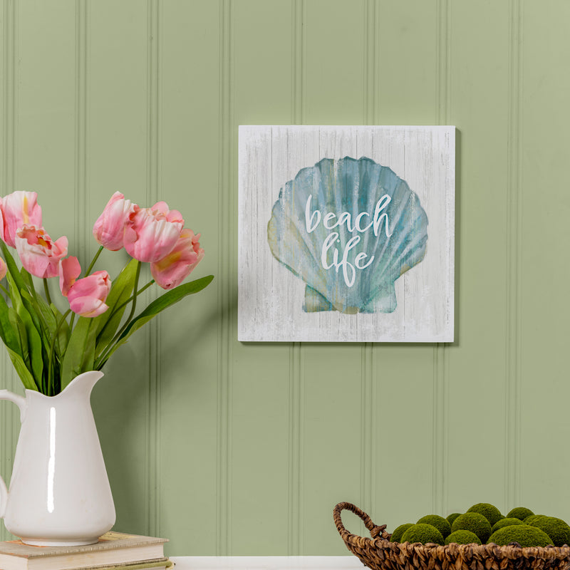 Coastal Wooden Wall Art Life Shell 12x12"