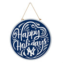 New York Yankees Holiday Round Door Décor with Hanging Rope, 18x18