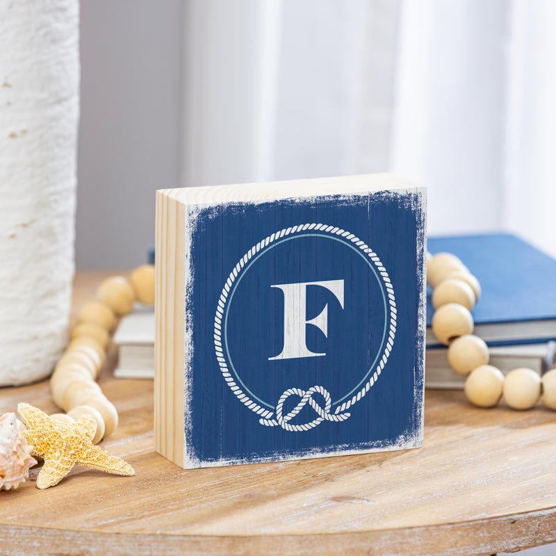 Coastal Wooden Plock Monogram Nautical 6" F F