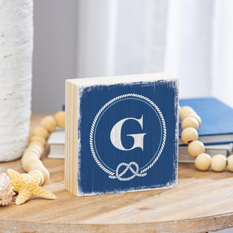 Coastal Wooden Plock Monogram Nautical 6" G G