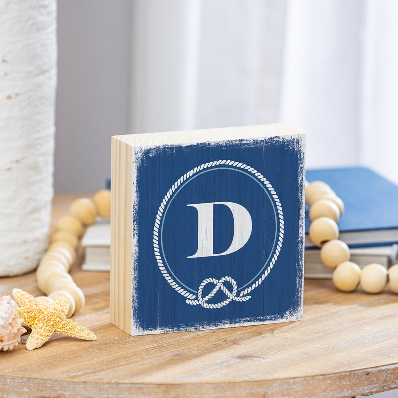 Coastal Wooden Plock Monogram Nautical 6" D D