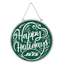 New York Jets Holiday Round Door Décor with Hanging Rope, 18x18