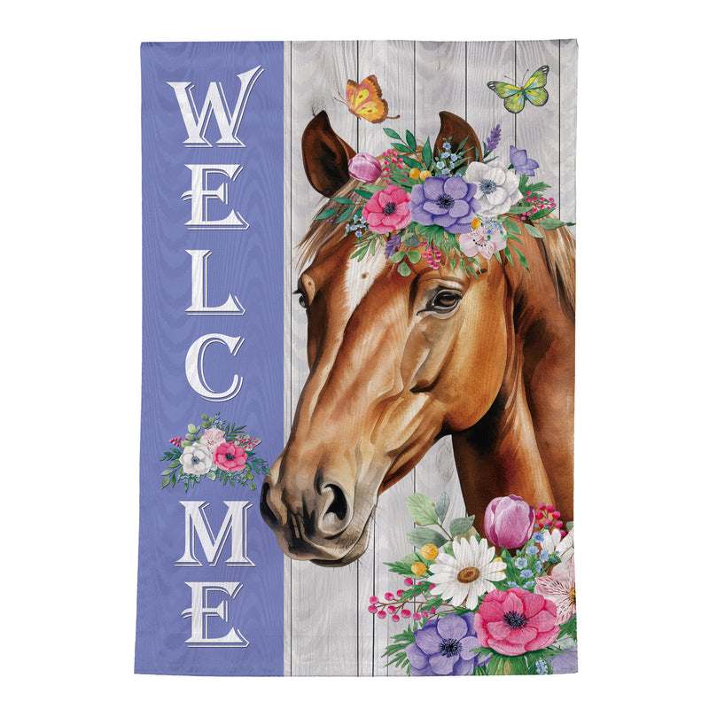 Floral Horse Welcome Moire House Flag