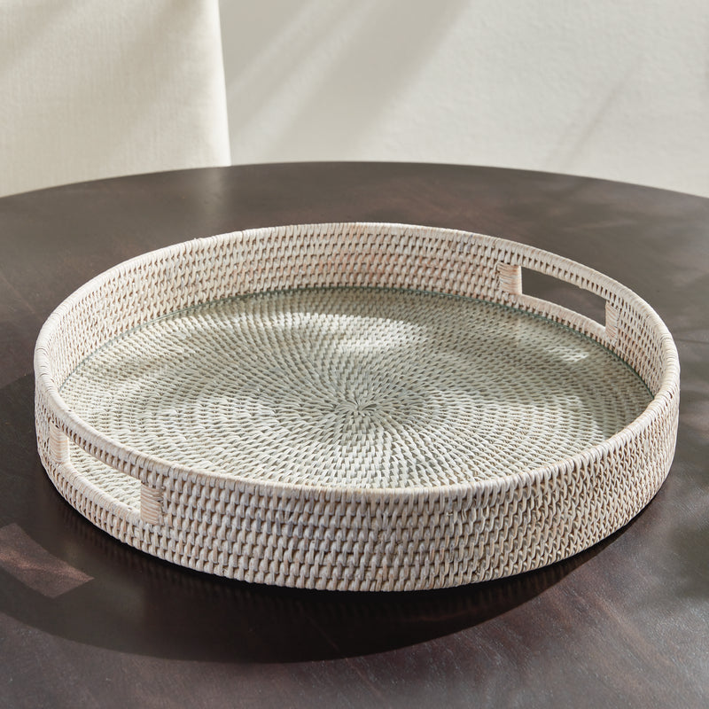 NAPA Home & Garden, BURMA RATTAN ROUND SERVING TRAY LARGE,N5TN16WH