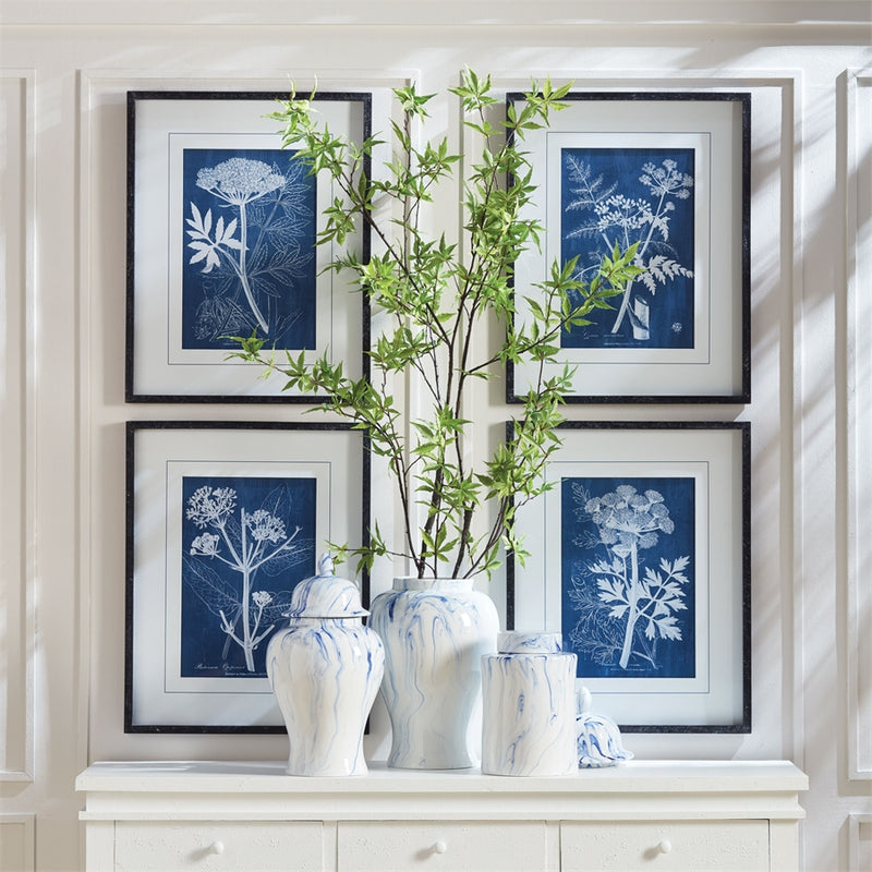 Napa Home Collection-Wall Art, Cyanotype Queen Annes Lace Prints, Set of 4