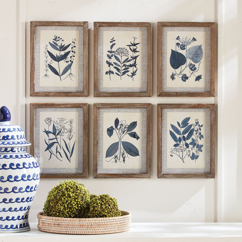 Napa Home Collection-Wall Art, Blue Leaf Petite Prints, Set of 6