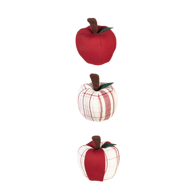 Fabric Apple Table Decor, 3 Asst, 3 of each, 9 Pieces Total in Wooden Tray
