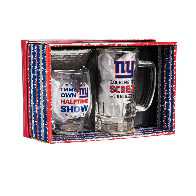 New York Giants, Stemless 17OZ Wine & Beer 16 OZ  Gift Set