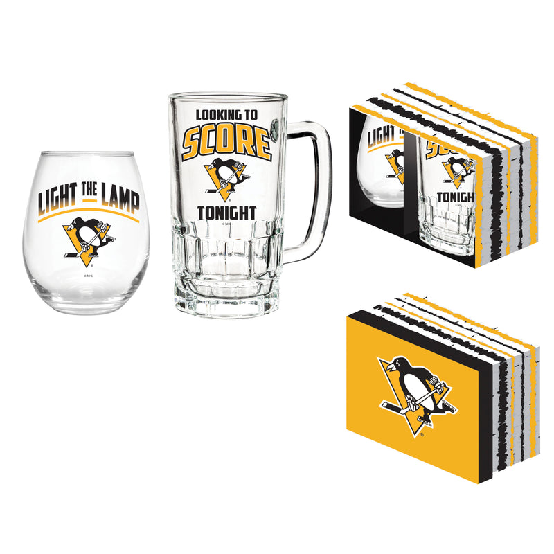 Stemless 17OZ Glass & Tankard 16OZ Gift Set, Pittsburgh Penguins