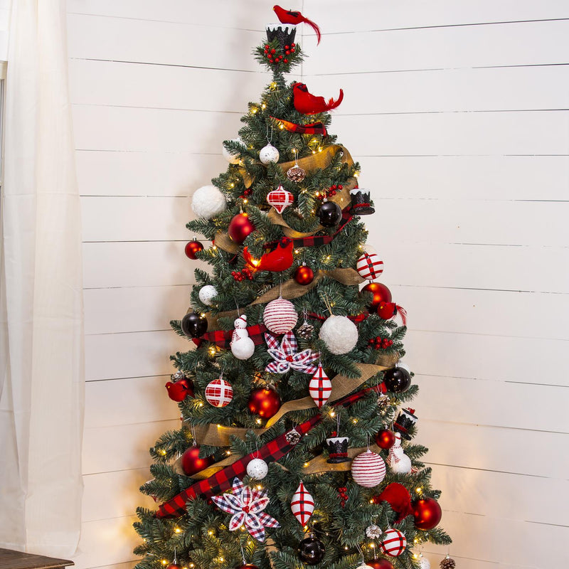 7.5' Tree with 250 LED Lights and 140 Ornaments and Storage Bag, Classic Cardinal