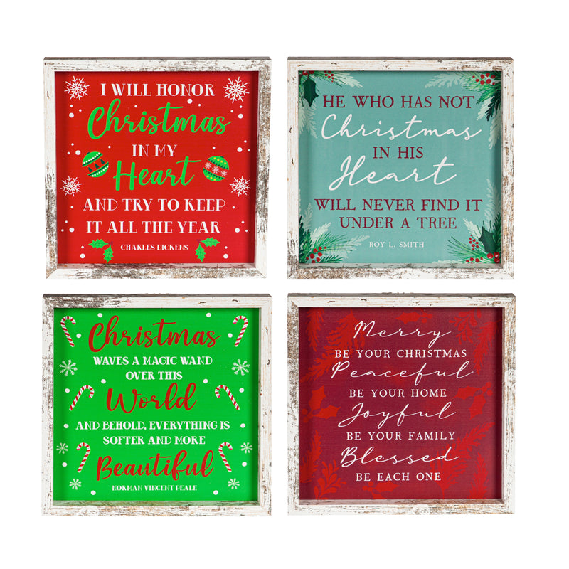 10" H x 10" L Indoor Framed "Christmas Sayings" Wood Wall Art, Asst of 4